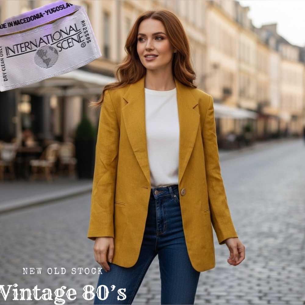 Vintage Mustard Yellow Linen Blazer NWT Size 9/10 International Scene 80s